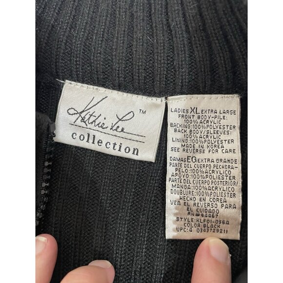 Kathie Lee Black Zip Up Sweater Faux Fur Front Ribbed Back Size XL Jacket - Picture 4 of 6